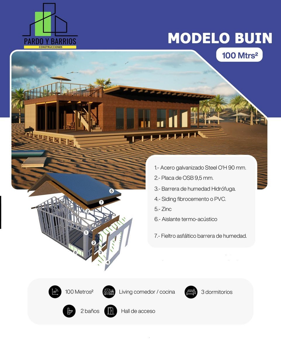 Casa Prefabricada Modelo Buin 100m²