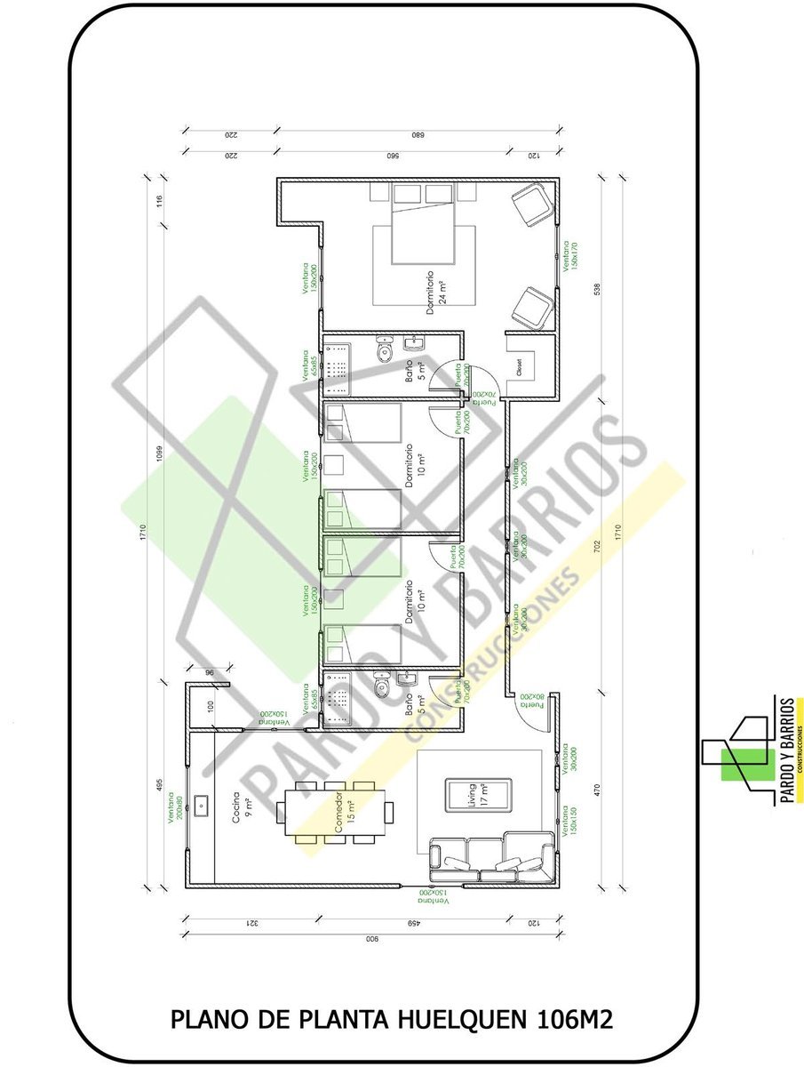 Plano del Modelo Huelquen 106m2