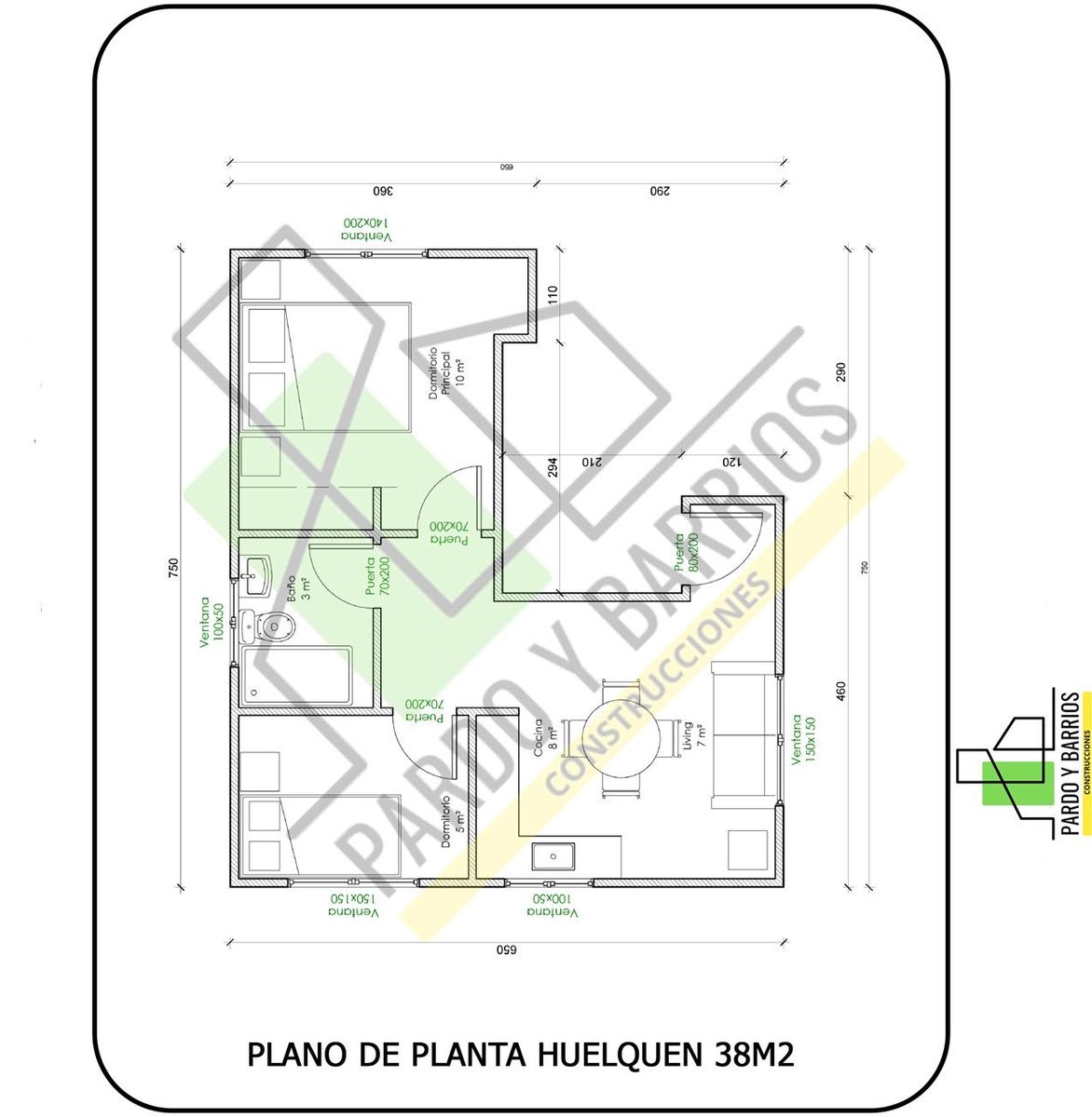 Plano del Modelo Huelquen 38m2