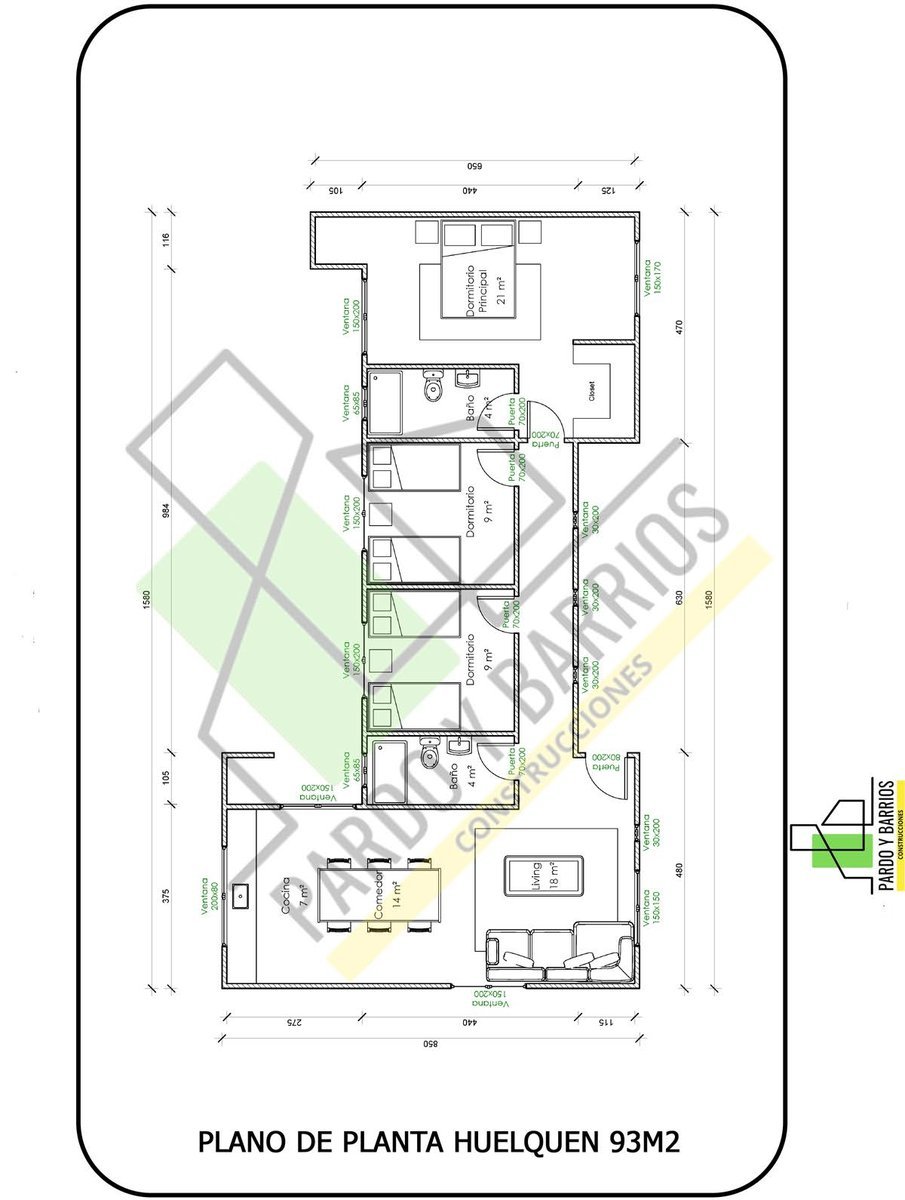 Plano del Modelo Huelquen 93m2