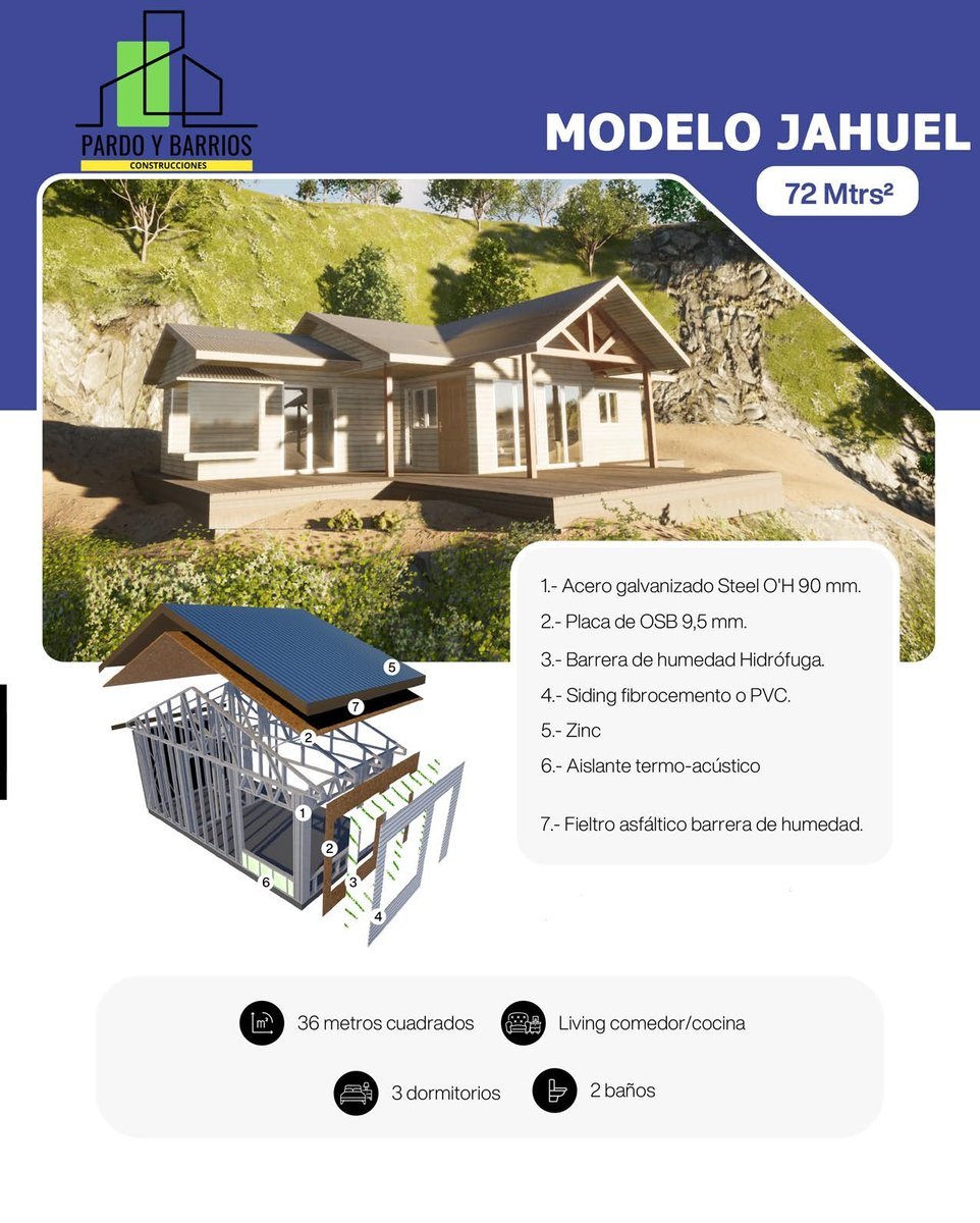 Casa Prefabricada Modelo Jahuel 72m²